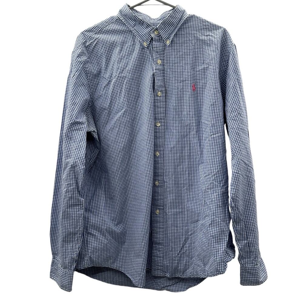 Ralph Lauren Blue & White Checkered Print Long Sleeve Button Down Shirt Sz XL